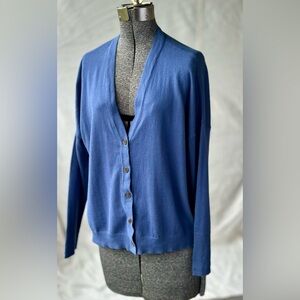 J.Jill Organic cotton cornflower blue v-neck cardigan